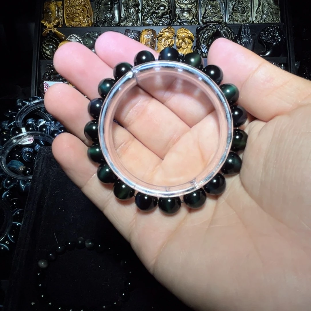 未镶嵌黑曜岩手链梦*天然彩虹眼黑曜石10m猫眼