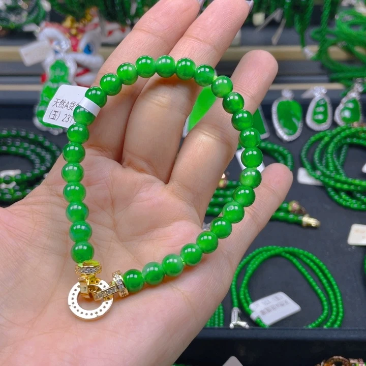 翡翠未镶嵌手链正阳绿7