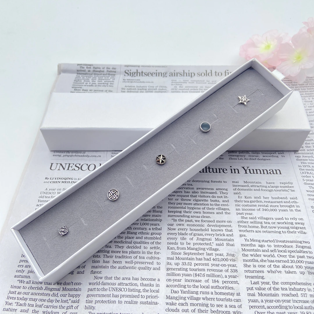 钛钢耳饰 美式复古银色男女情侣款钛钢耳钉礼盒套装耳饰礼盒男士