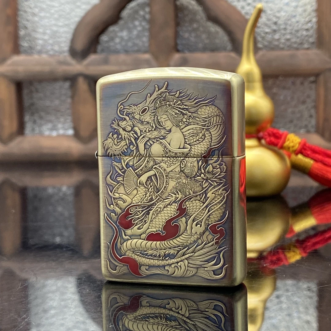 ZIPPO/之宝打火机 人中龙凤盔甲黄铜浮雕填红【小飞甄选】DYJ1