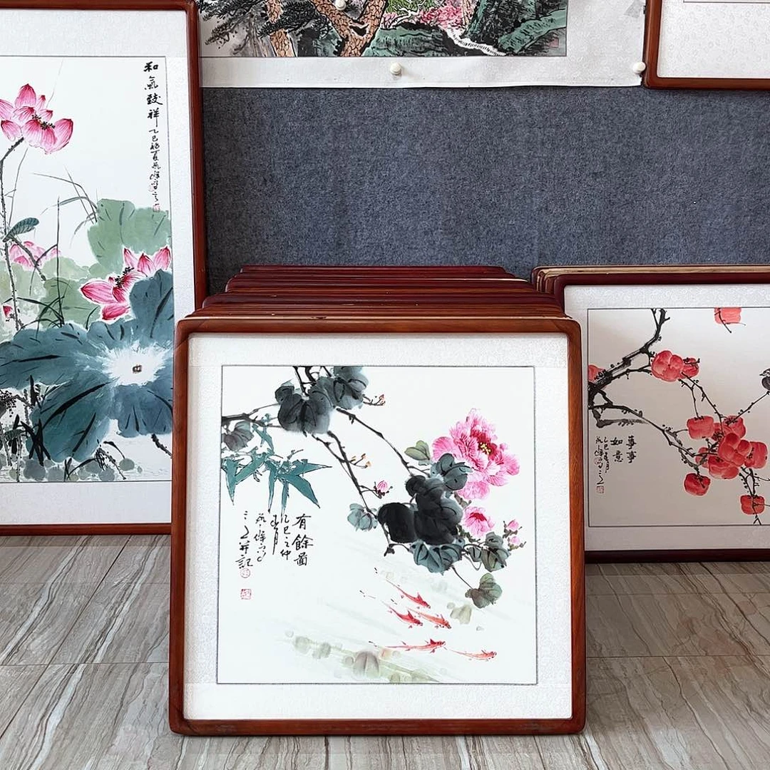 国画书画作品带框63×63厘米