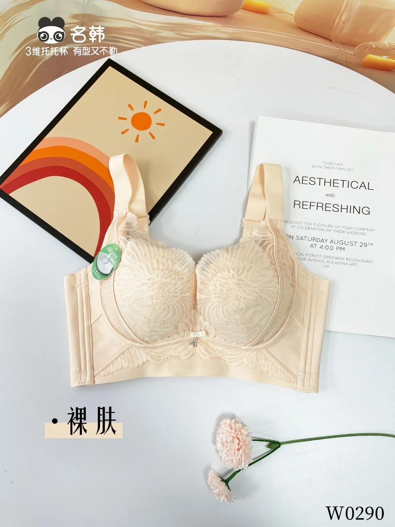 名韩290内衣B杯中厚无钢圈聚拢蕾丝收副乳防下垂调整型文胸