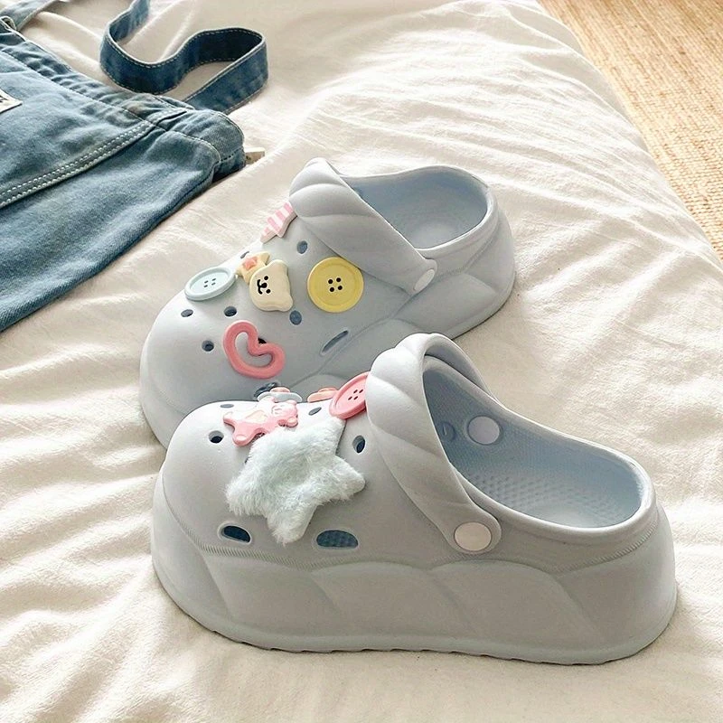 多彩糖果色夏季新款高颜值学生洞洞鞋eva超软韩版两穿厚底包头拖