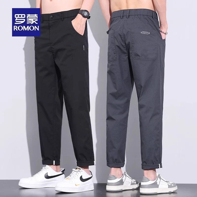 罗蒙男士休闲裤夏季2025新款宽松直筒冰丝薄款九分长裤子商务西裤