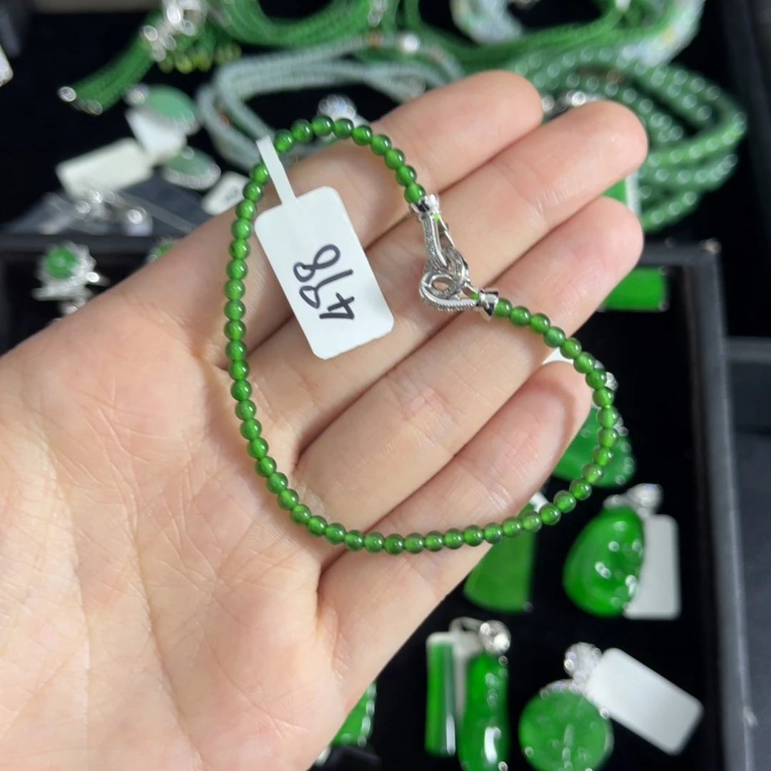 翡翠银S925镶嵌戒指小米珠卡3手链