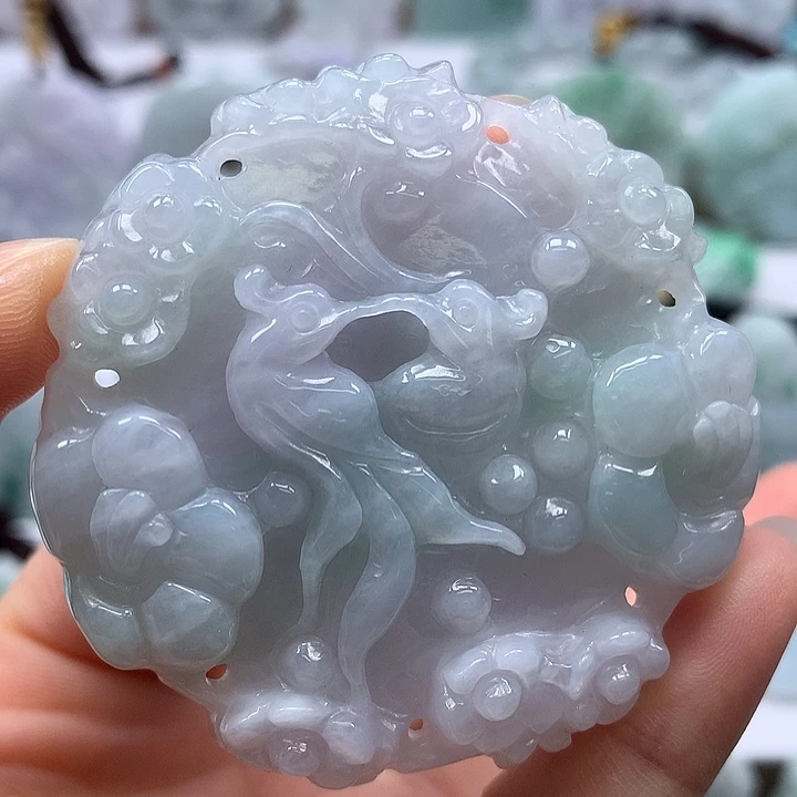 翡翠未镶嵌颈饰花开富贵两面工艺福利