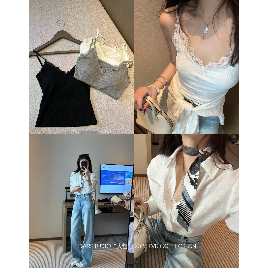 DAR STUDIO 深圳货【睫毛蕾丝背心】2025新款蕾丝胸垫吊带背心84074