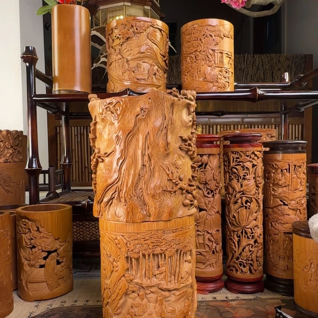 雨***田竹梅花大笔筒+竹林七贤新款