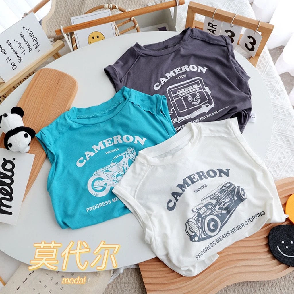 宝宝莫代尔背心夏季儿童字母韩版上衣薄款中小男女童无袖T恤