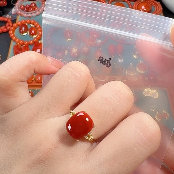 南红玛瑙银S925镶嵌戒指