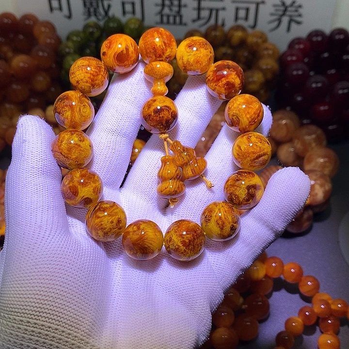 松木（琥珀木）手串/手链1.6 满留疤玉化高货