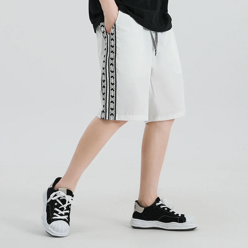 300斤胖子侧边织带夏季薄款短裤男加肥加大码宽松直筒休闲五分裤