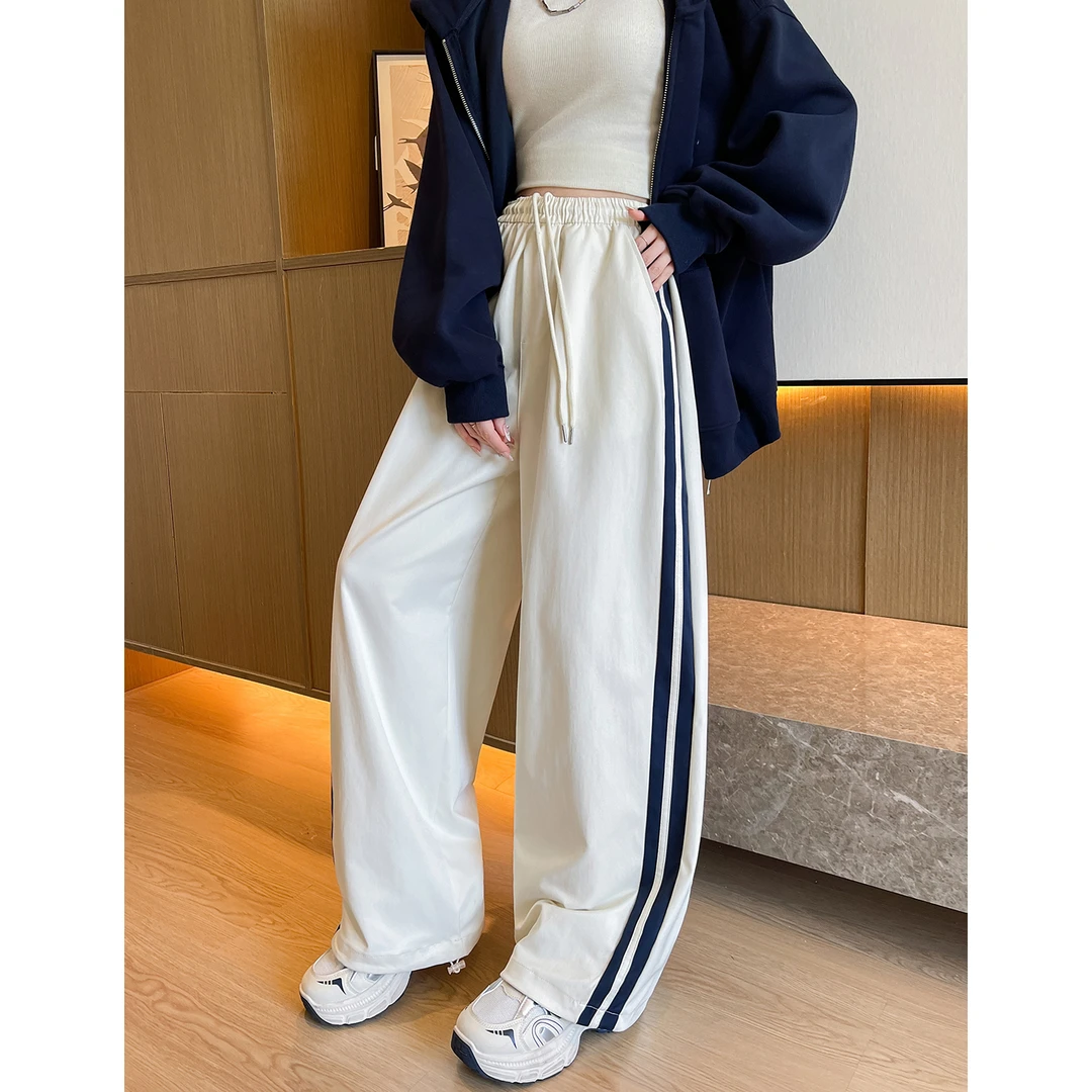 2025新款女秋季条纹撞色运动裤小个子高腰显瘦卫裤休闲百搭阔腿裤