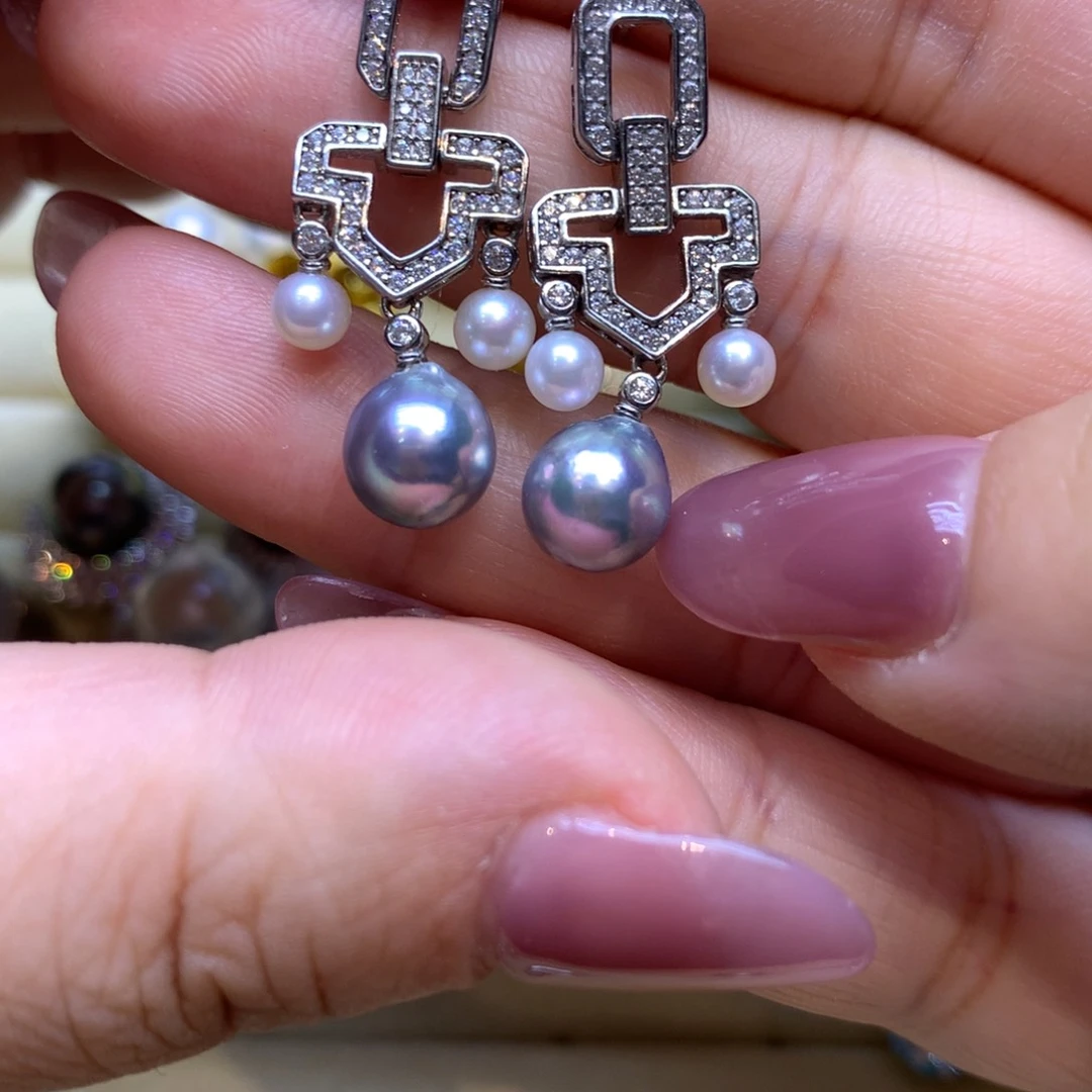 银S925镶嵌耳饰海水珍珠