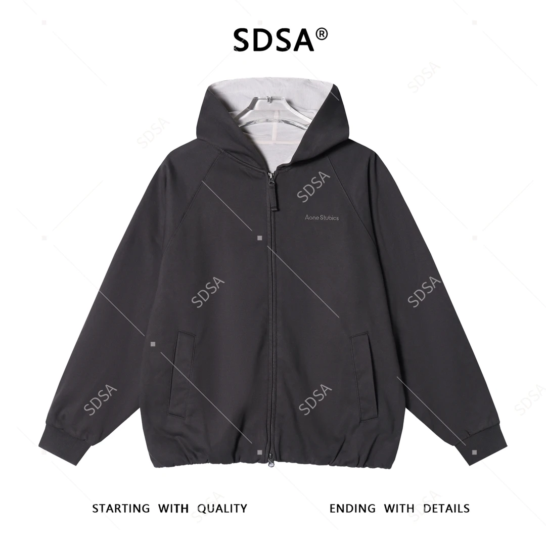 SDSA男士秋冬新款痞帅男装美式简约刺绣字母拉链连帽卫衣百搭时尚