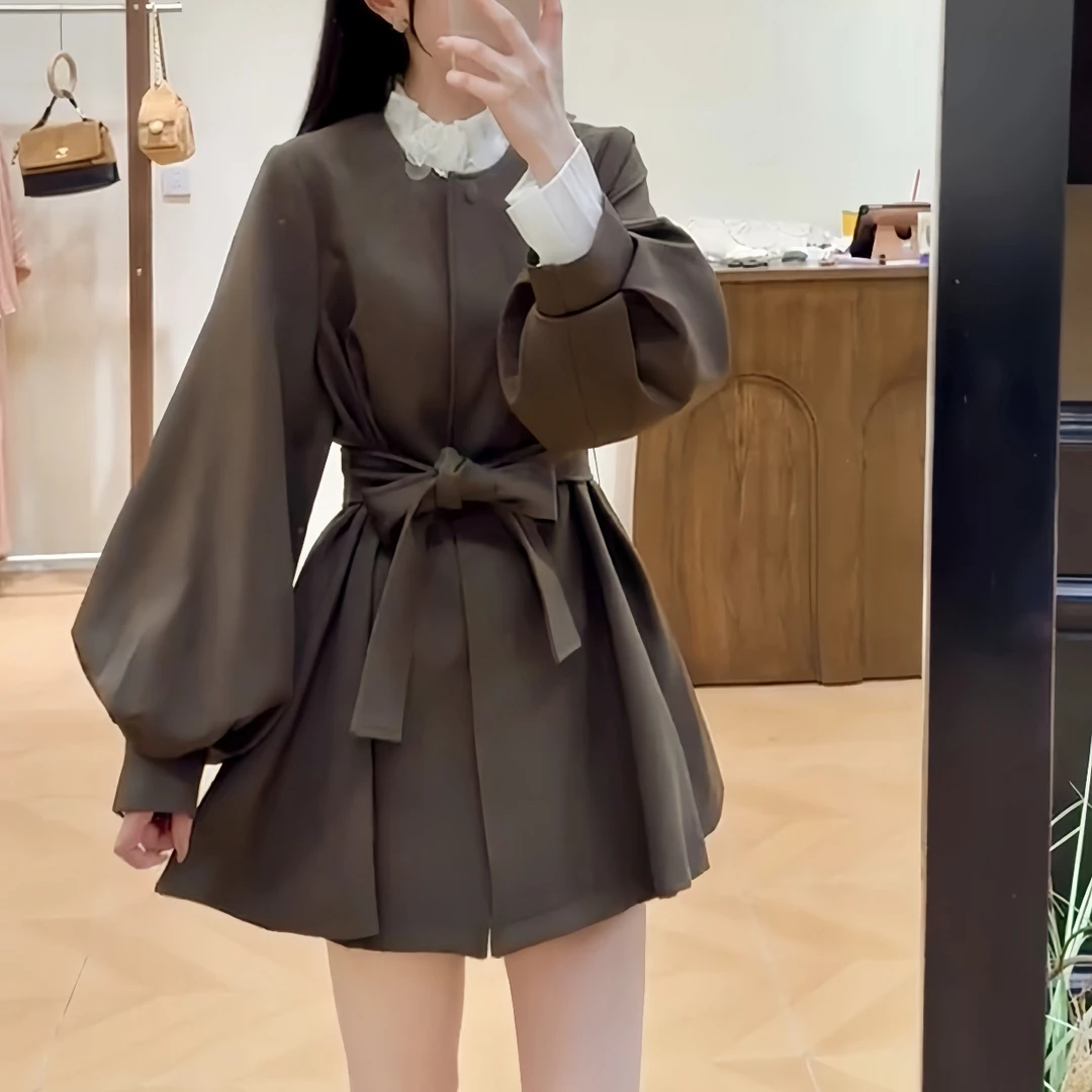 韩版气质收腰外套女新款高级感休闲长袖大衣风衣外套上衣A1556