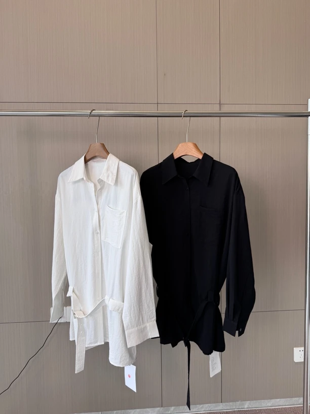 QIU&SY慵懒宽松棉麻腰带衬衫裙26010