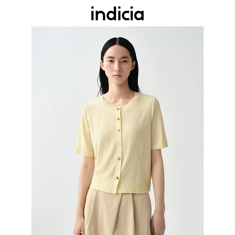 indicia标记商场同款25夏新款小鸡黄短袖针织衫轻薄F2B5KS215N