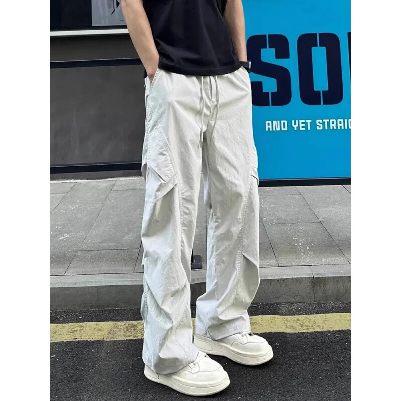 米灰色斜切冰丝速干裤子男生夏季薄款弯刀工装裤防晒伞兵休闲长裤