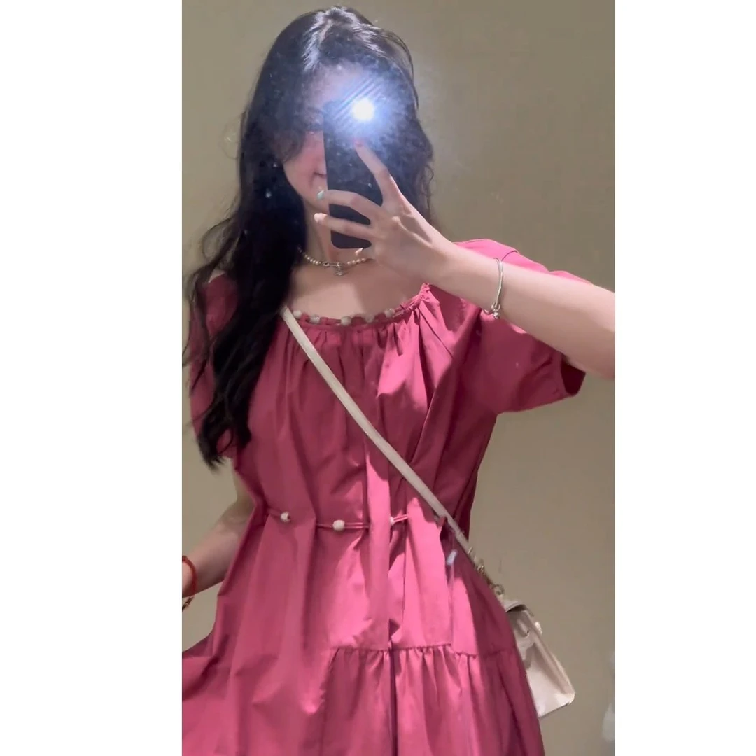 法式泡泡袖奶黄色连衣裙女装夏季2025新款高级感长裙显瘦款