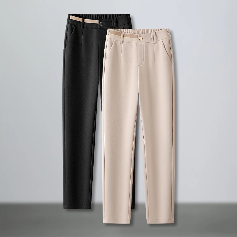 烟管裤女春秋新款2025年松紧腰显瘦小西装裤直筒裤职业休闲裤9812