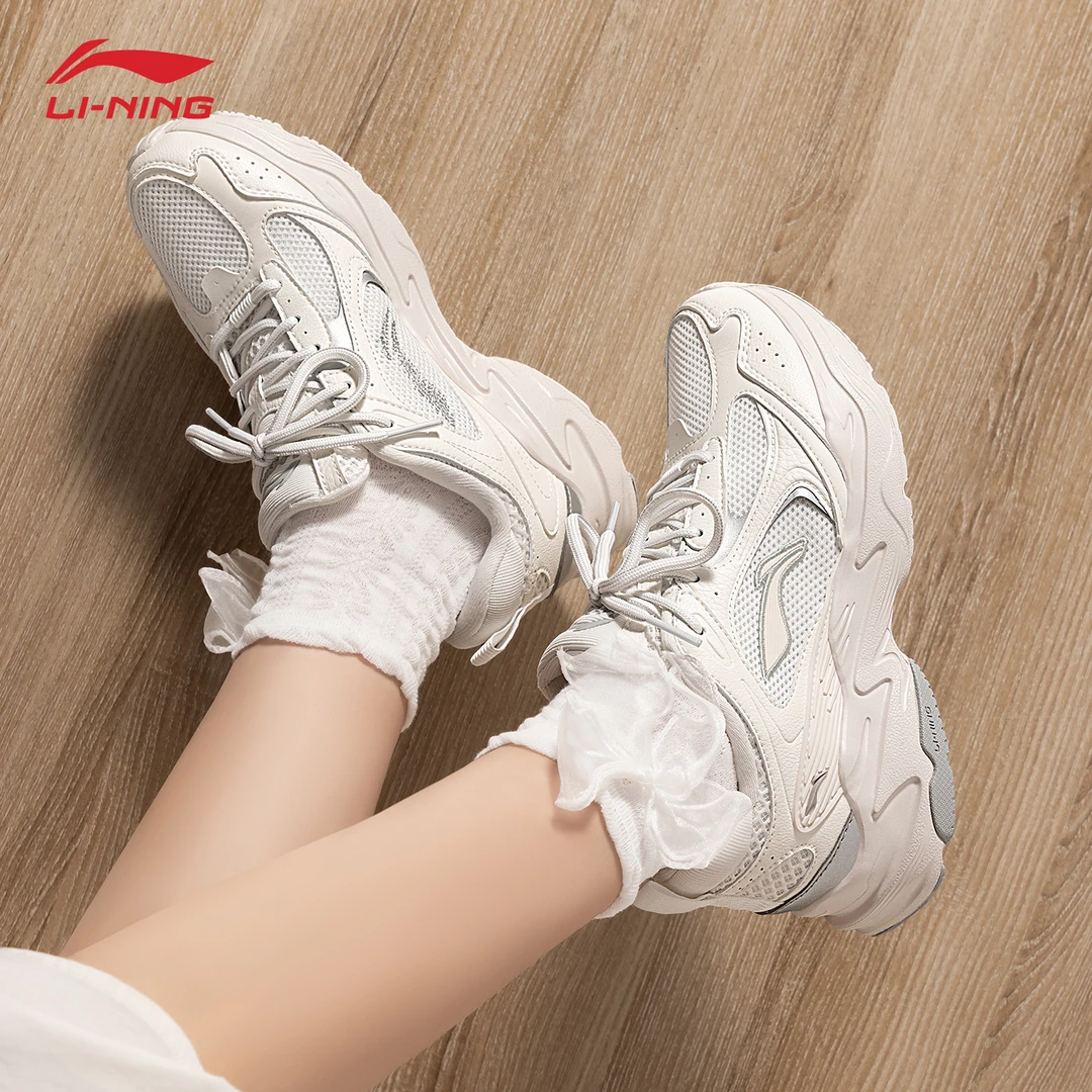 李宁女款老爹鞋2025夏季低帮跑步透气经典学生百搭时尚厚底休闲鞋