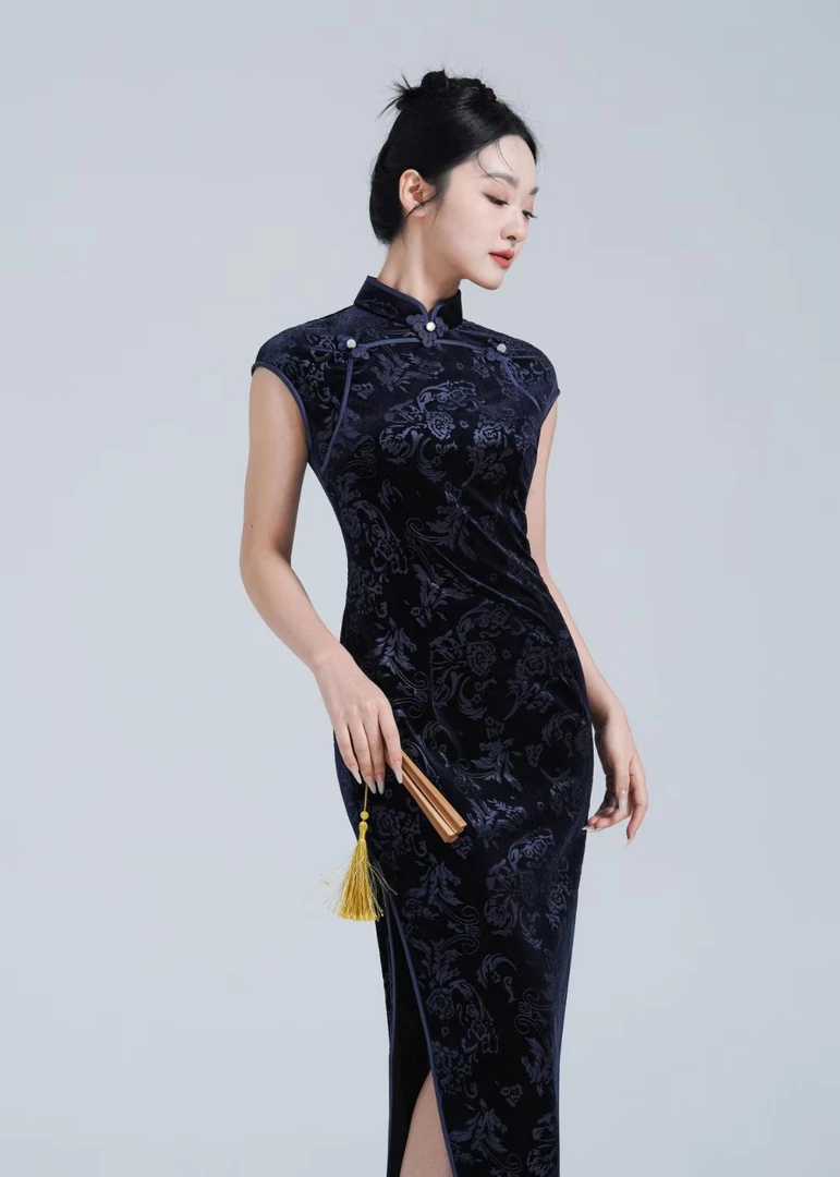 佐妈自留 25年丝绒提花其实高贵出片旗袍裙S-3XL