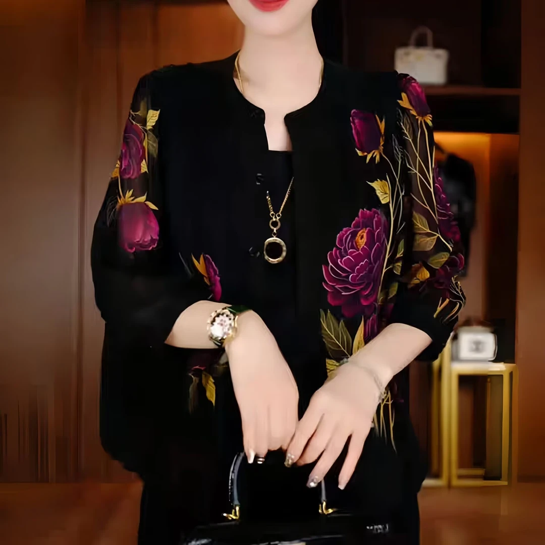 早秋外搭九分袖薄款冰丝开衫上衣中年妈妈大码宽松遮肉防晒衬衫