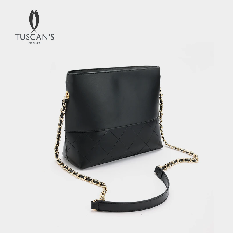 TUSCAN'S中古款休闲简约百搭纯色真皮斜挎包时尚腋下包单肩包