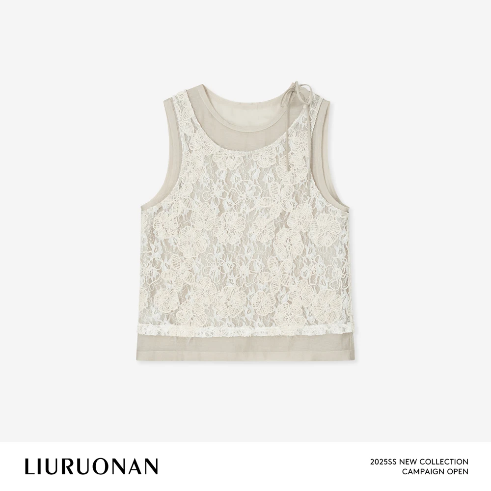 LIURUONAN 25SS【花卉蕾丝背心】真俩件设计感夏季无袖薄款上衣女