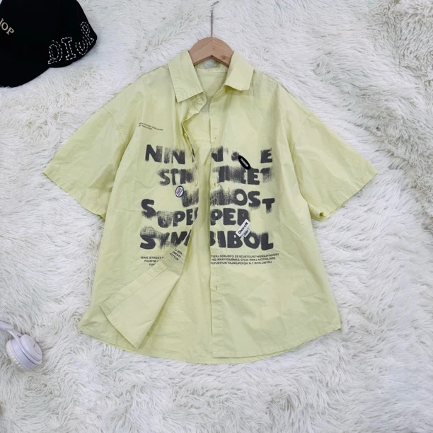 中大童1377潮牌棉感衬衣短袖男童学生宽松外套