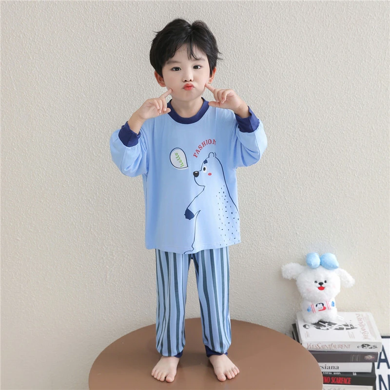 男童夏天空调睡衣长袖宝宝莫代尔薄款防着凉小男孩春秋家居服套装