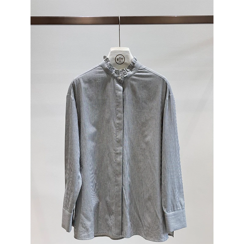 【玛格丽特】条纹花边领衬衫1376