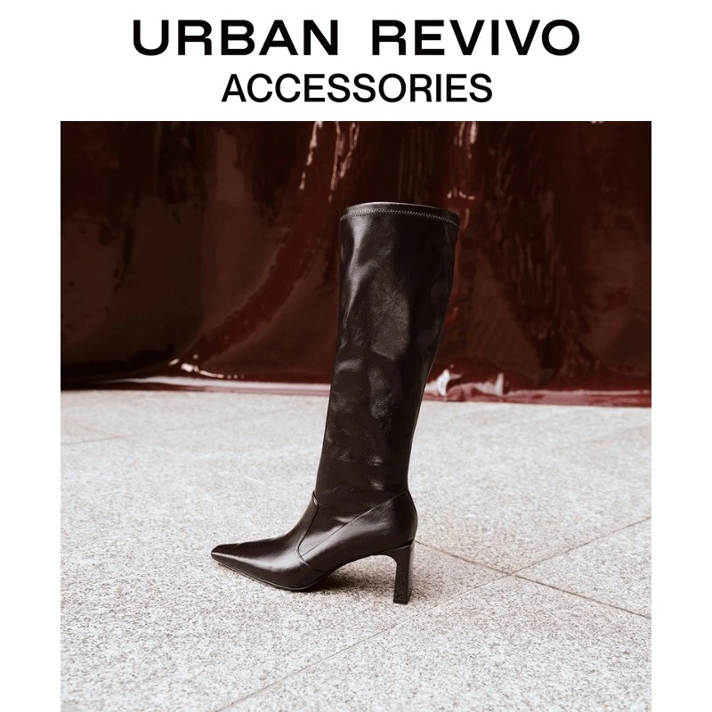 URBAN REVIVO2025冬季新款女士气质小方头高跟长靴UAWS50121