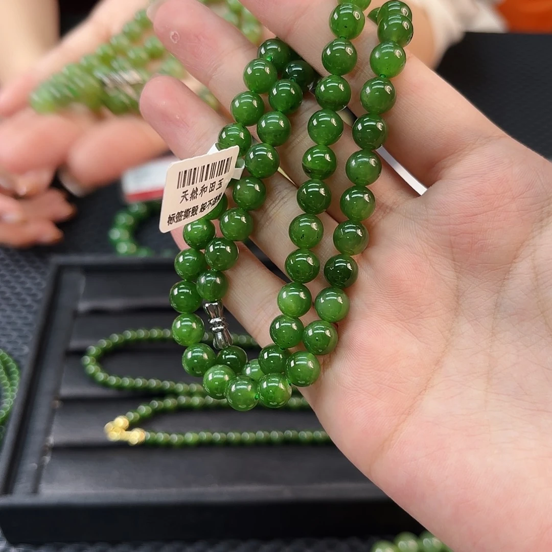 和田玉未镶嵌颈饰碧玉卡8妈妈链