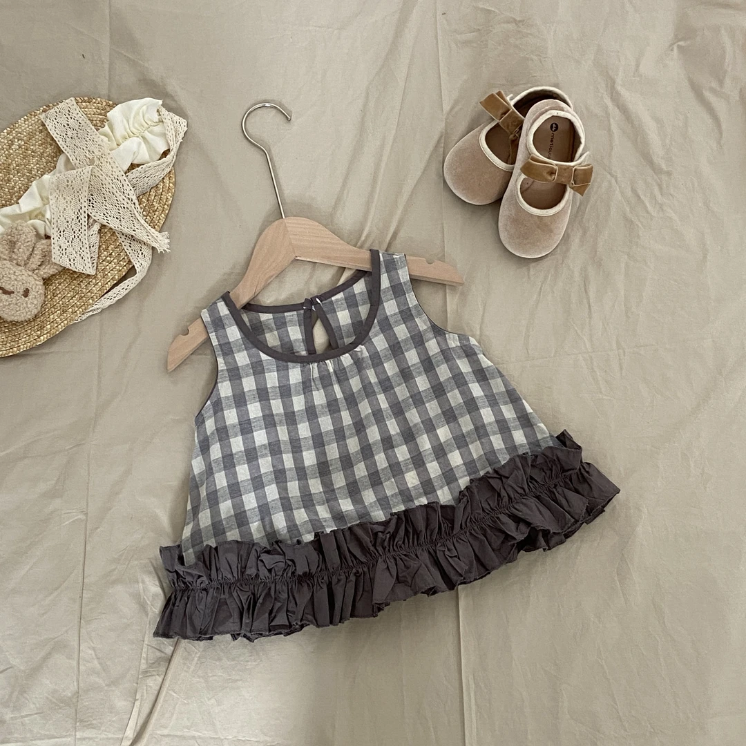 女童无袖衬衫女孩新款宝宝纯棉花边上衣儿童洋气时髦公主衬衣薄款