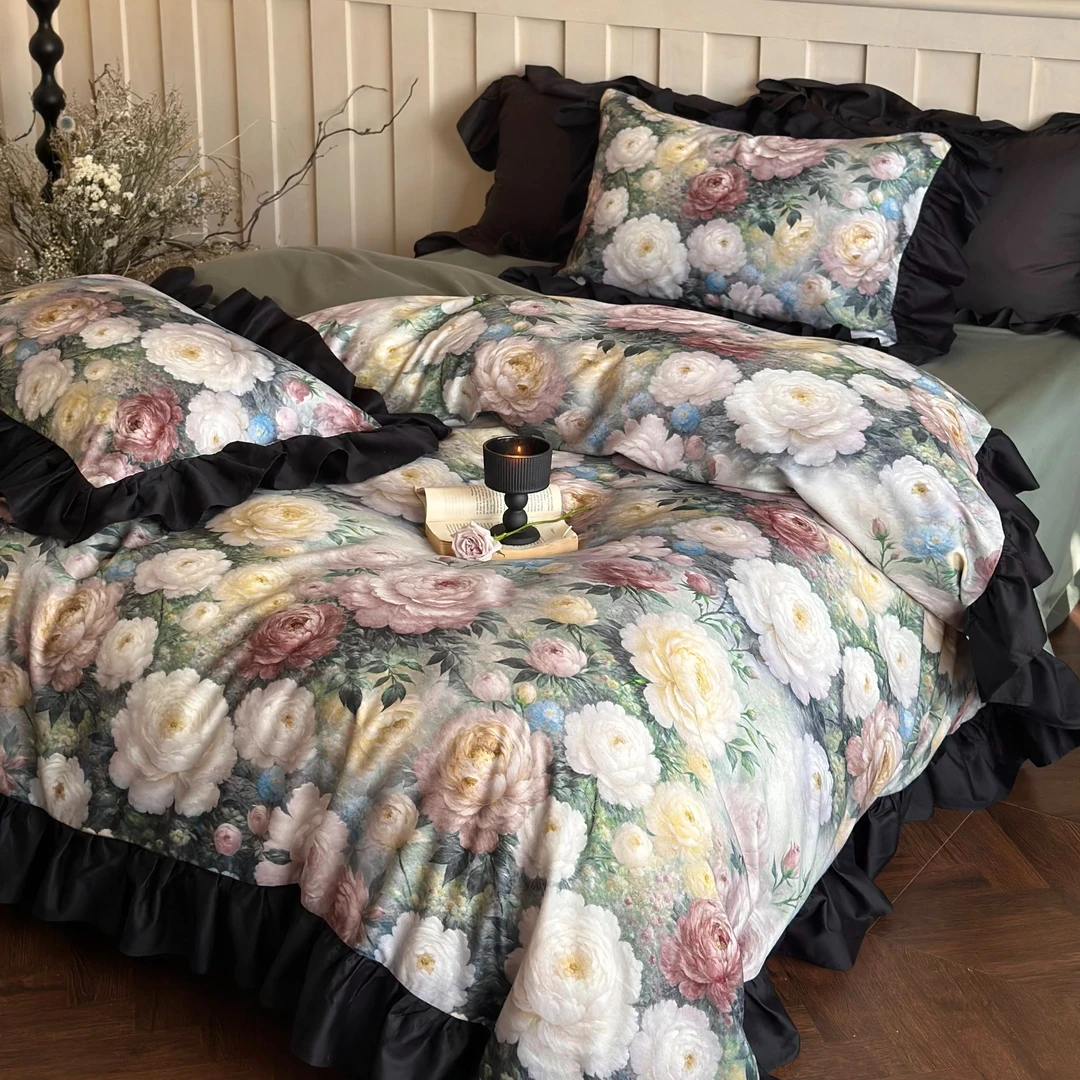 丽家平！特！茱丽叶！祼感印花天丝棉磨毛四件套保暖床品