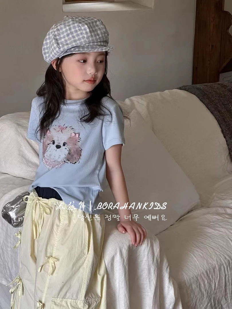 BORAHANKIDS雪纳瑞-短袖+蝴蝶效应-工装裤2025中大童时髦体恤上衣