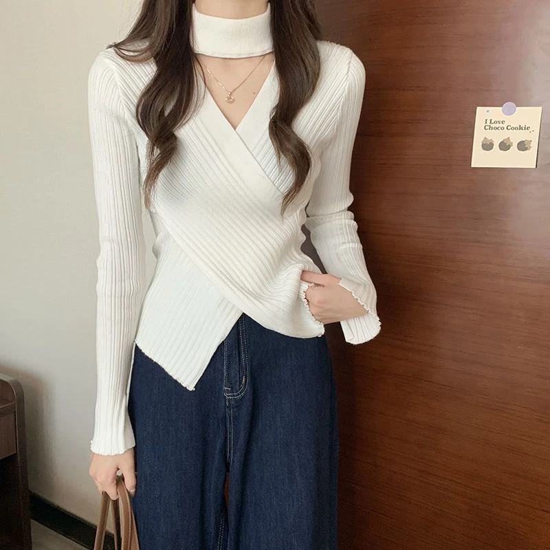 复古纯欲风百搭针织衫上衣秋季新款流行内搭打底衫修身显瘦上衣女