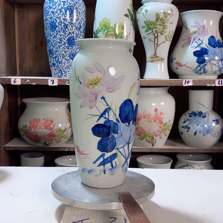 瓶高32青花荷花新款新款陶瓷