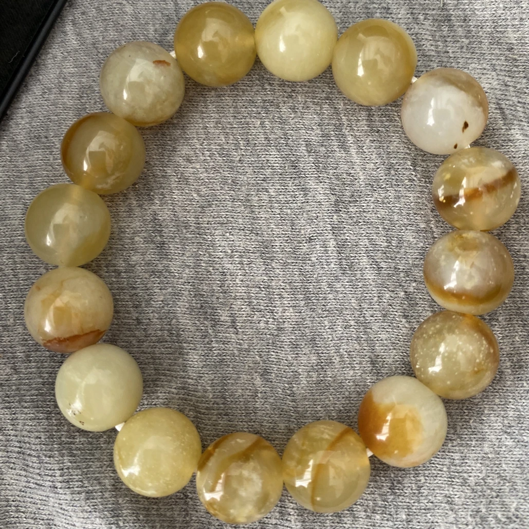 天然岫岩玉岫玉花玉手串芬达色珠子微瑕男女款时尚简约卡12mm