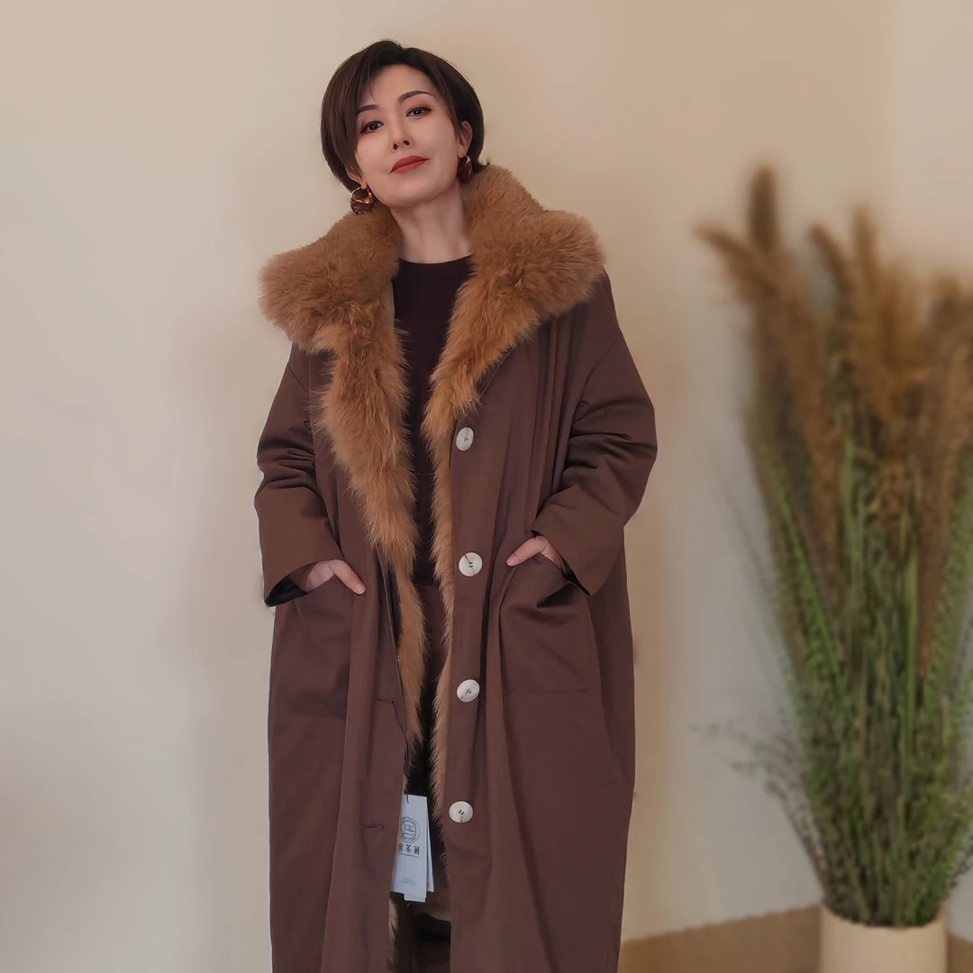 冬季新款长毛领女士派克服 长款保暖时尚皮草大衣（内胆可拆卸）