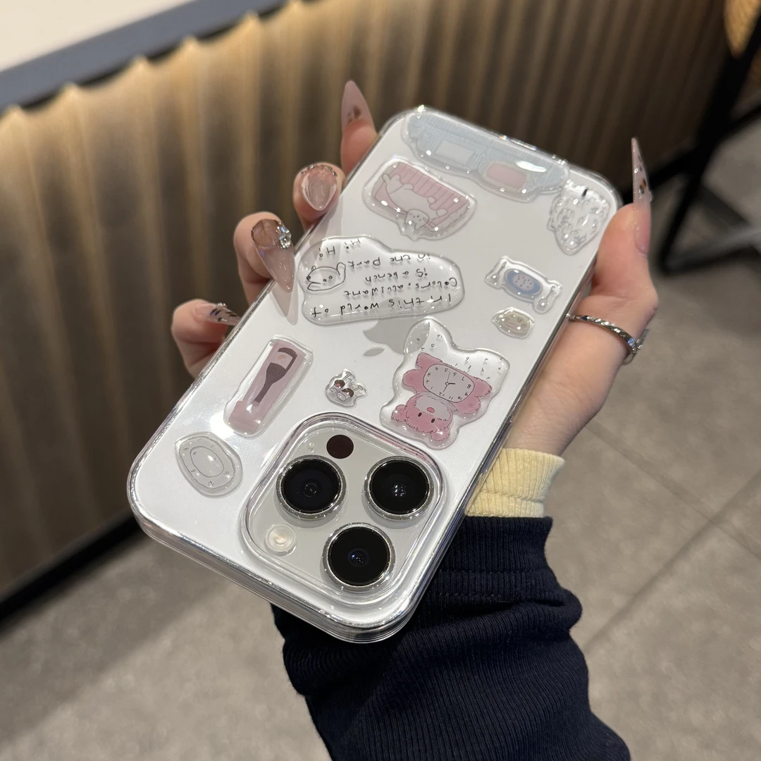 Lucky小熊滴胶贴纸适用iphone16苹果15手机壳华为vivo小米oppo套