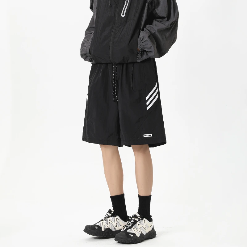 美式条纹运动短裤男夏季高街痞帅篮球中裤vibe潮牌百搭休闲五分裤