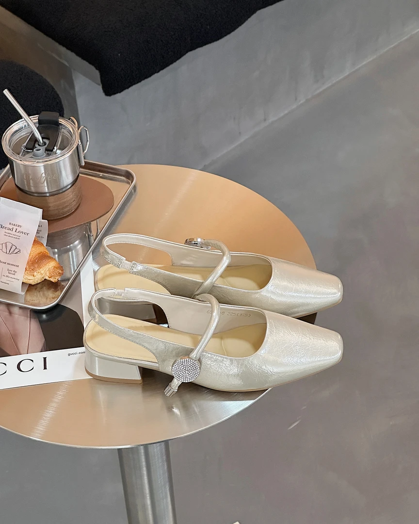 纯色女浅口方头欧若假日风包头凉鞋6577-8