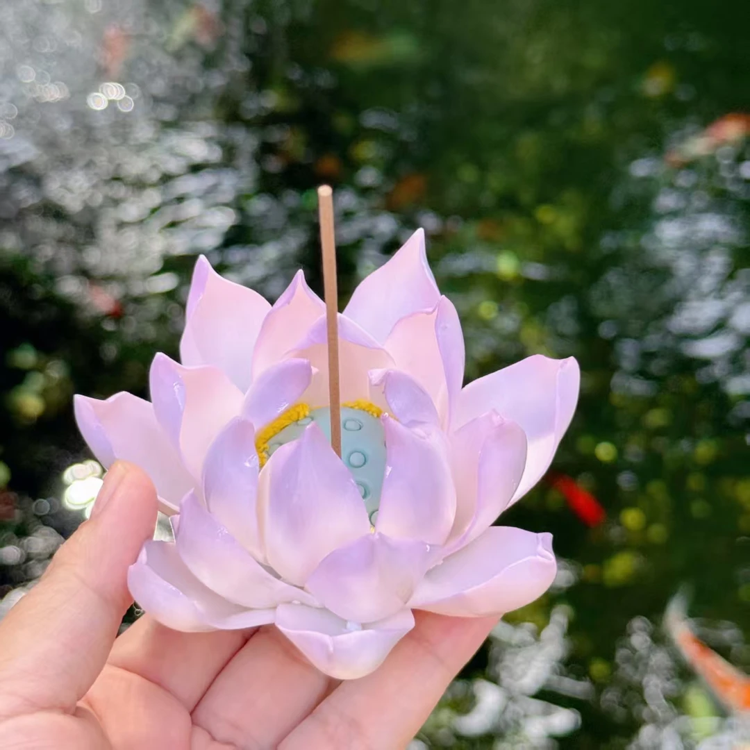 【莲花香插】莲花手工陶瓷线香中式室内摆件 7115