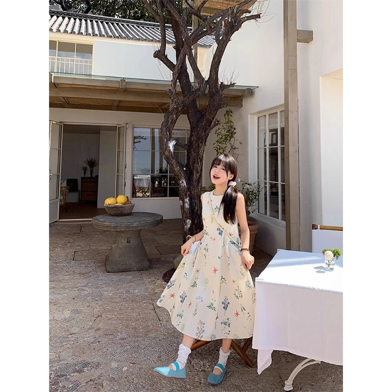 2025夏季新款森系小清新碎花背心裙长款女气质显瘦无袖背心连衣裙