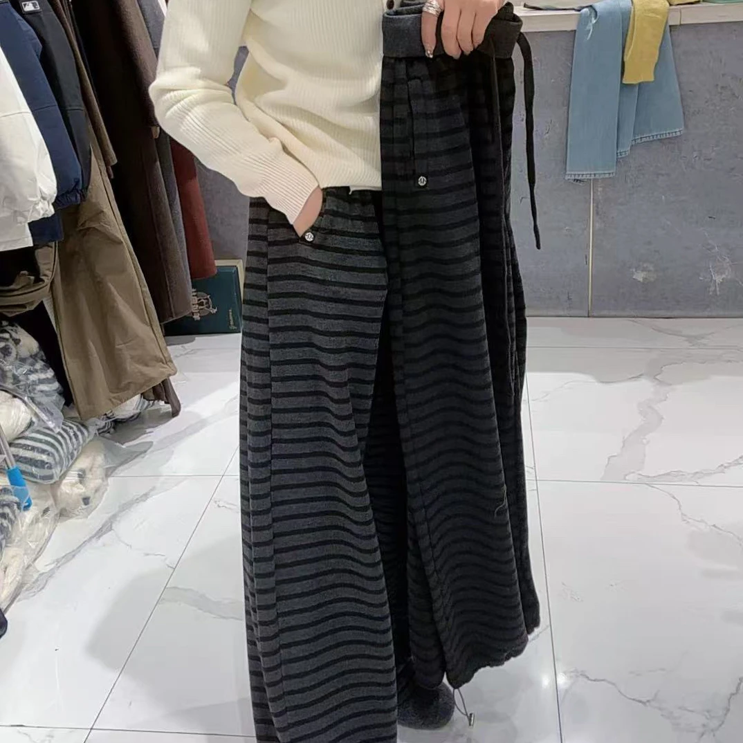 3006冬季加绒条纹休闲裤