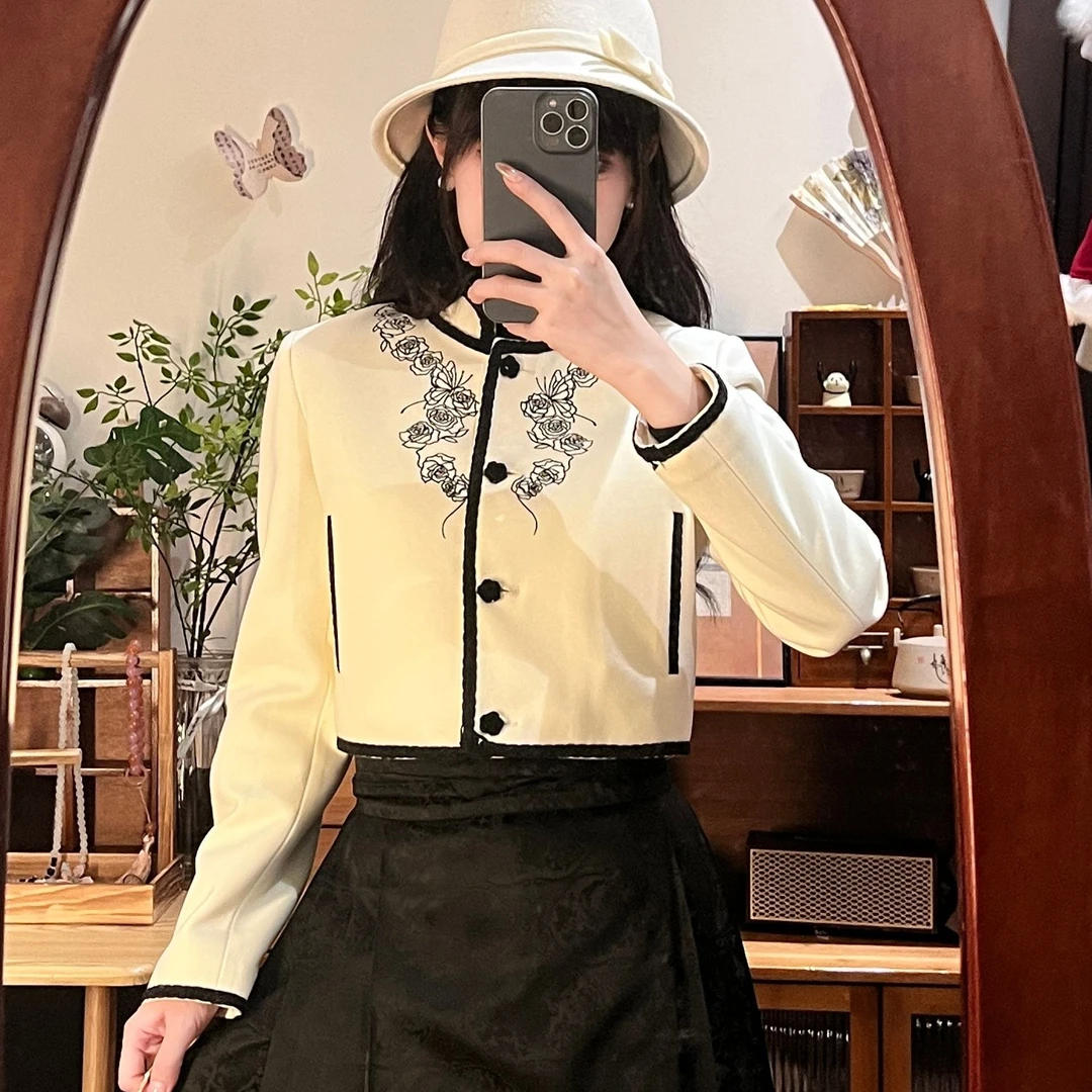 玫瑰花语 新中式杏色盘国风 汉元素修身显瘦古风日常