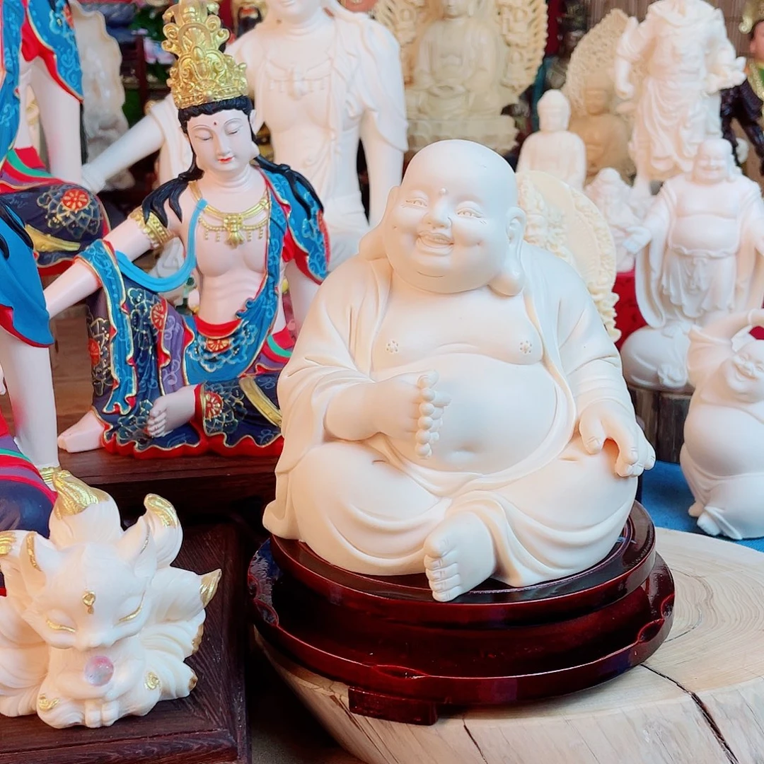 入***山石材弥勒笑佛家居摆件